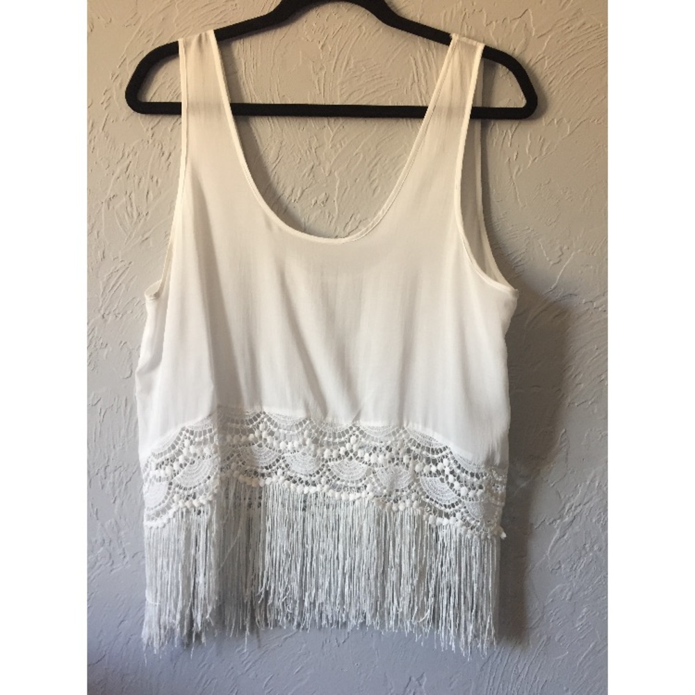 White Fringe Tank Top